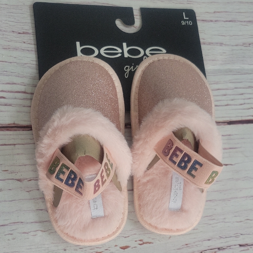 Bebe Girls' Pink Glitter Slippers Size 9 NWT